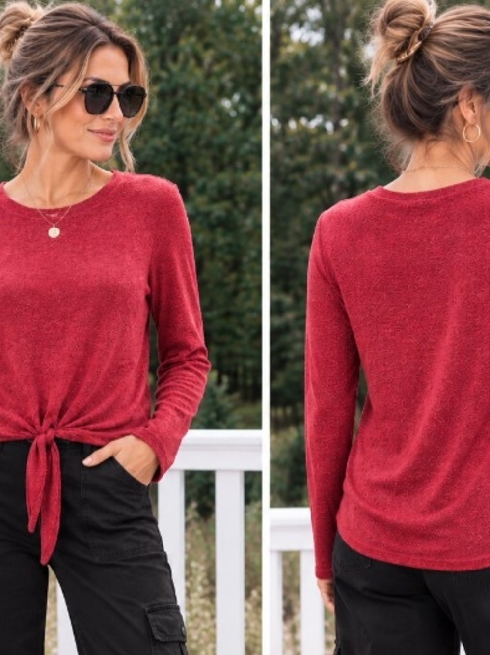 A. Byer Red Tie Front Long Sleeve Knit Top Y2K Size Small